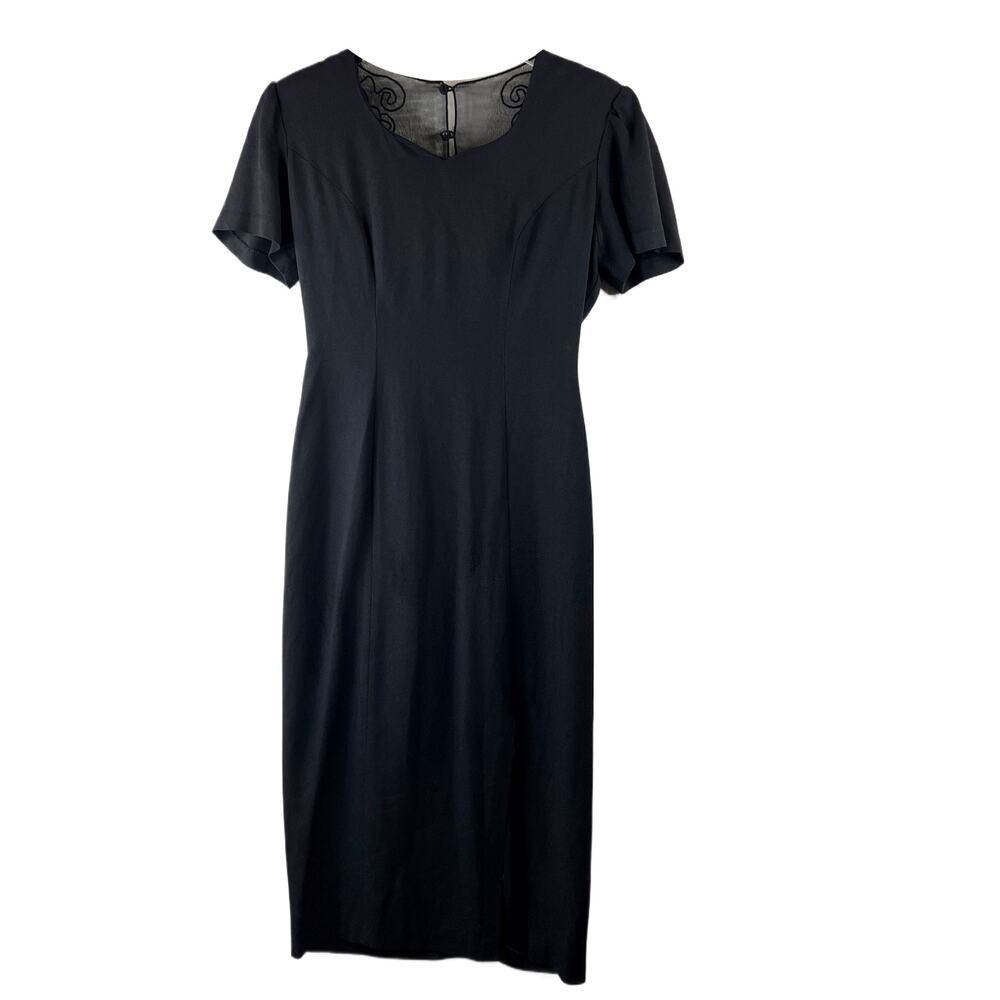 Vintage Scarlett Lace‎ & Embroidered Short Sleeve Black Sheath Dress Size 4P